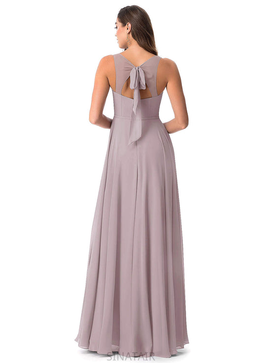 Tamia A-Line/Princess Floor Length Natural Waist Scoop Cap Sleeves Bridesmaid Dresses