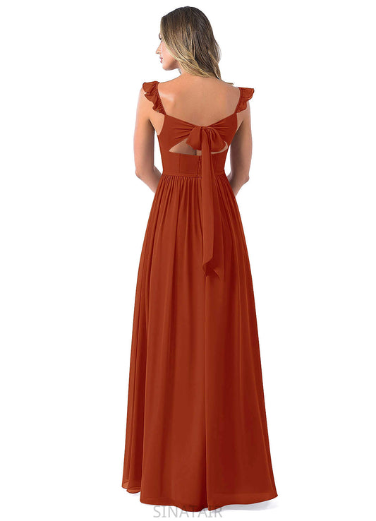 Penelope Floor Length A-Line/Princess V-Neck Natural Waist Short Sleeves Bridesmaid Dresses