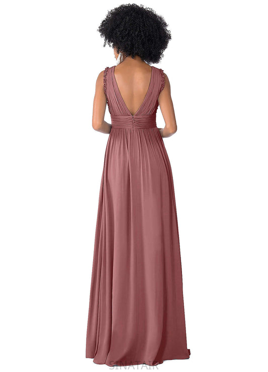 Glenda Natural Waist Floor Length Scoop A-Line/Princess Half Sleeves Tulle Bridesmaid Dresses