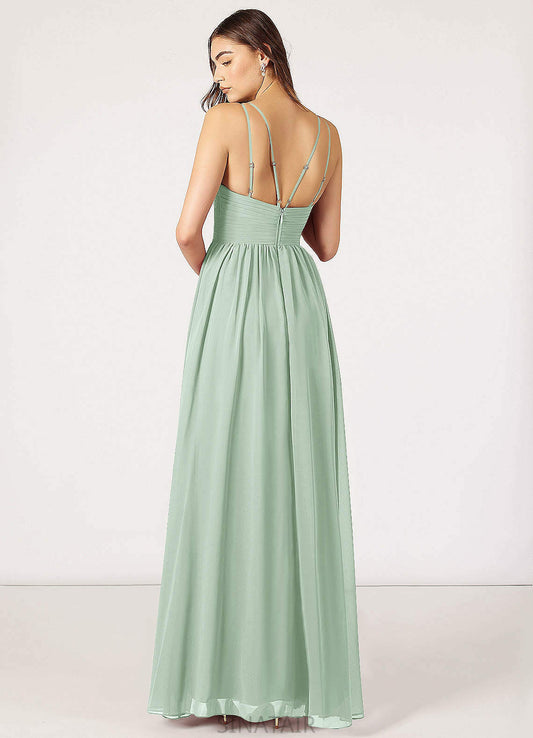 Tracy Scoop A-Line/Princess Natural Waist Floor Length Sleeveless Bridesmaid Dresses