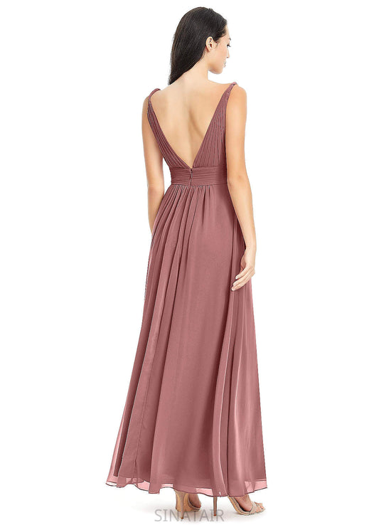 Magdalena A-Line/Princess V-Neck Natural Waist Sleeveless Floor Length Bridesmaid Dresses