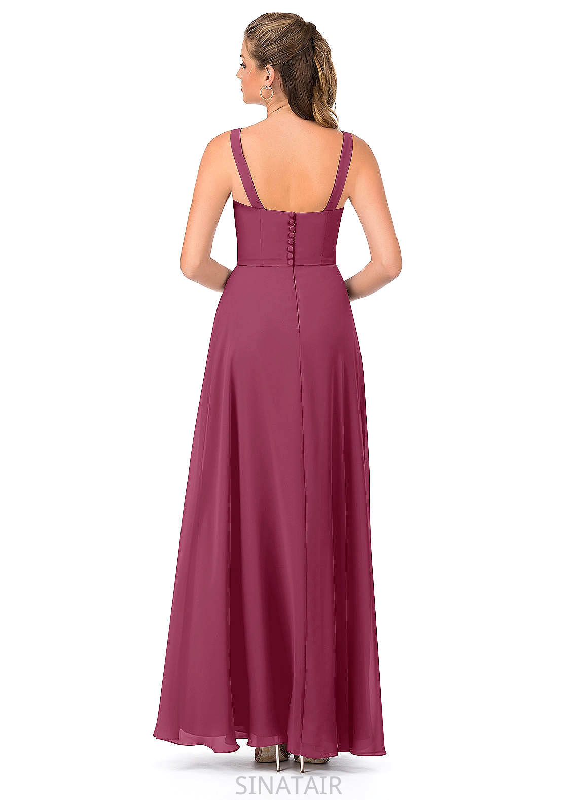 Selina V-Neck Floor Length A-Line/Princess Natural Waist Sleeveless Bridesmaid Dresses