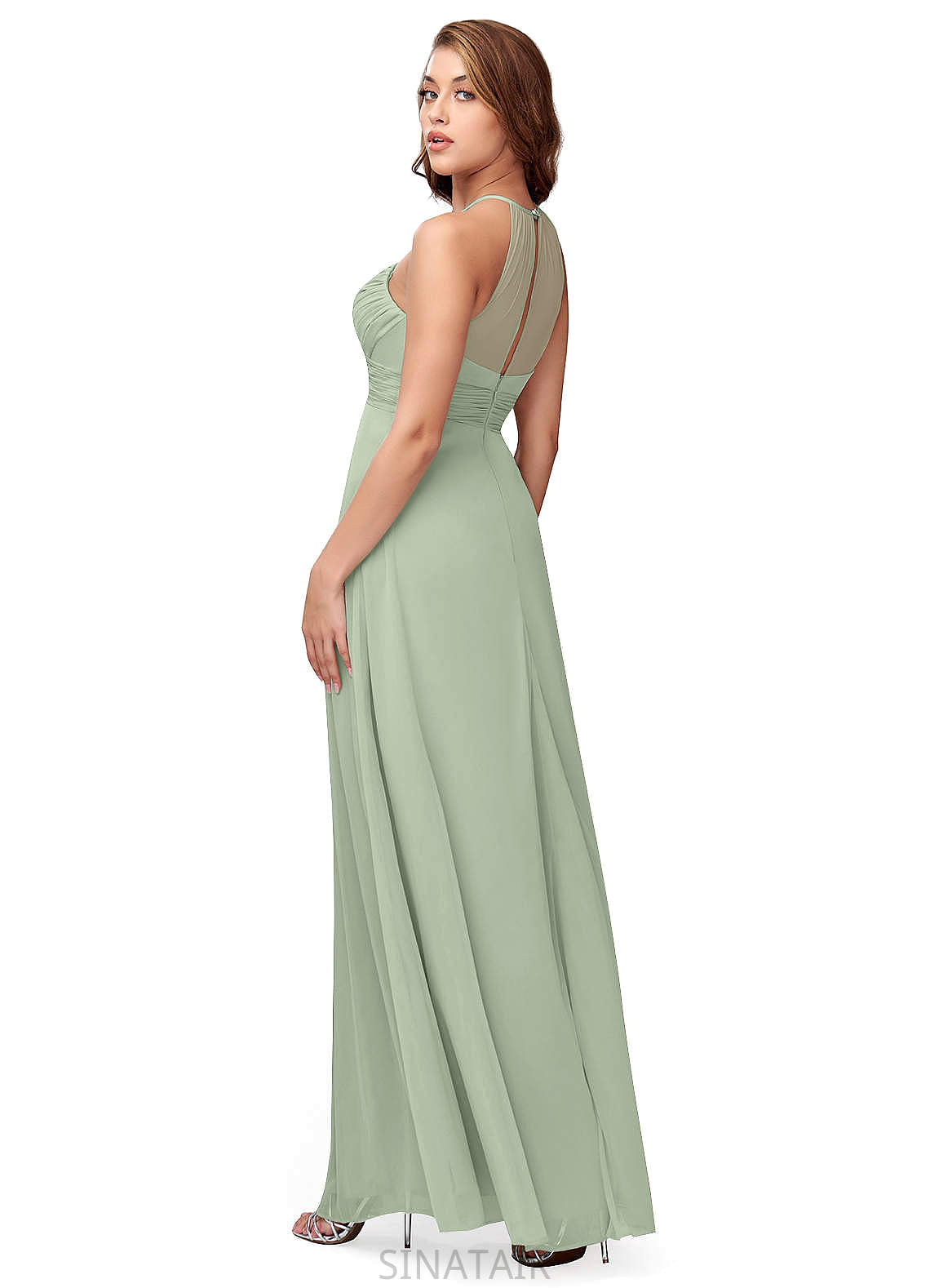 Harper Sleeveless Floor Length Stretch Satin Natural Waist Spaghetti Staps Sheath/Column Bridesmaid Dresses