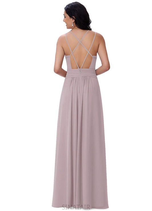 Kathryn V-Neck Natural Waist A-Line/Princess Floor Length Sleeveless Bridesmaid Dresses