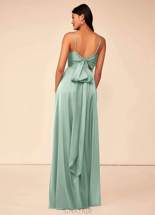 Shayla Sleeveless Floor Length Natural Waist Spaghetti Staps V-Neck Bridesmaid Dresses