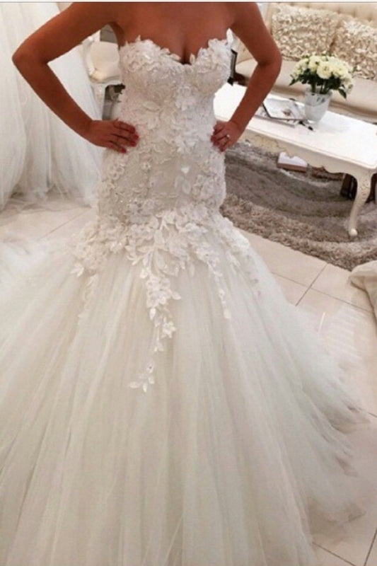 Sweetheart Wedding Dresses Tulle Mermaid/Trumpet With Applique