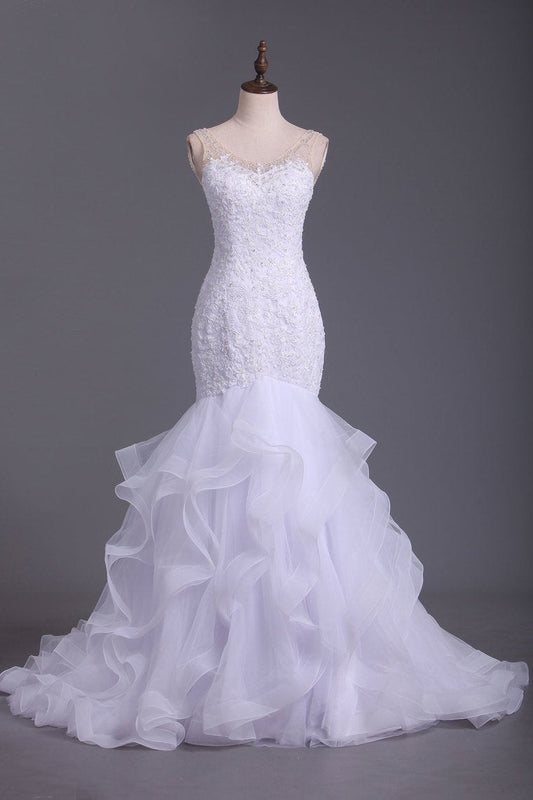 V Neck Tulle With Applique And Beads Court Train Wedding Dresses