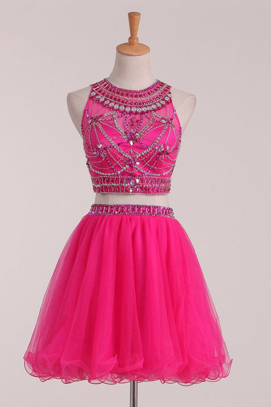 2024 Homecoming Dresses A Line Scoop  Beaded Bodice Two Pieces