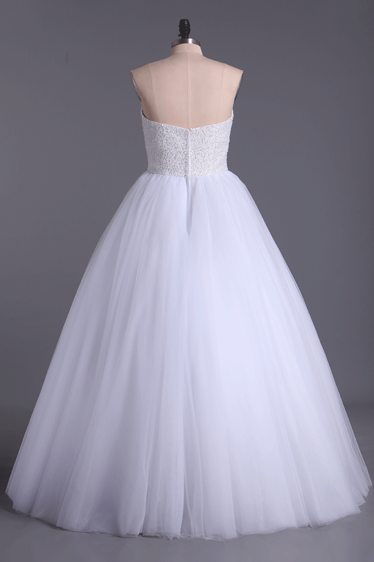 Sweetheart Ball Gown Wedding Dresses Tulle Floor Length With Beading