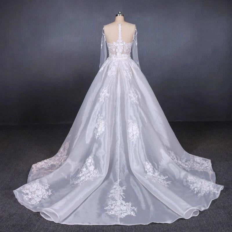 Long Sleeve Sweetheart White Bridal Dresses with Applique, Wedding Dresses SJS15250