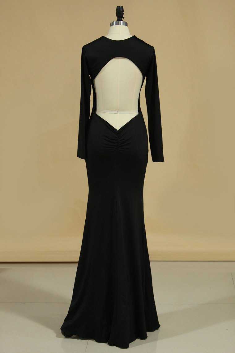 2024 Long Sleeve Evening Dresses Sheath Backless Black