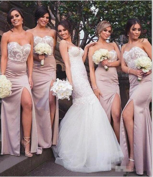 Mermaid Sweetheart Blush Bridesmaid Dresses with Lace, Wedding Party SJS20465