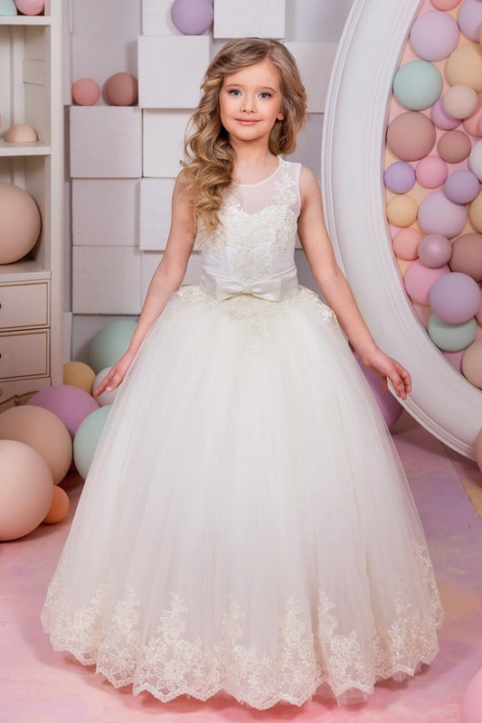 Ball Gown Flower Girl Dresses Scoop Tulle With Applique And Sash