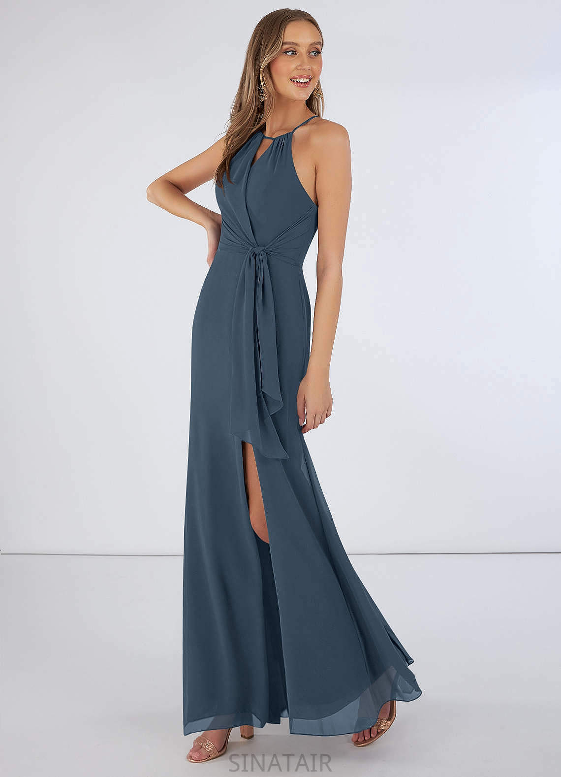 Alena Natural Waist A-Line/Princess Sleeveless Off The Shoulder Floor Length Bridesmaid Dresses