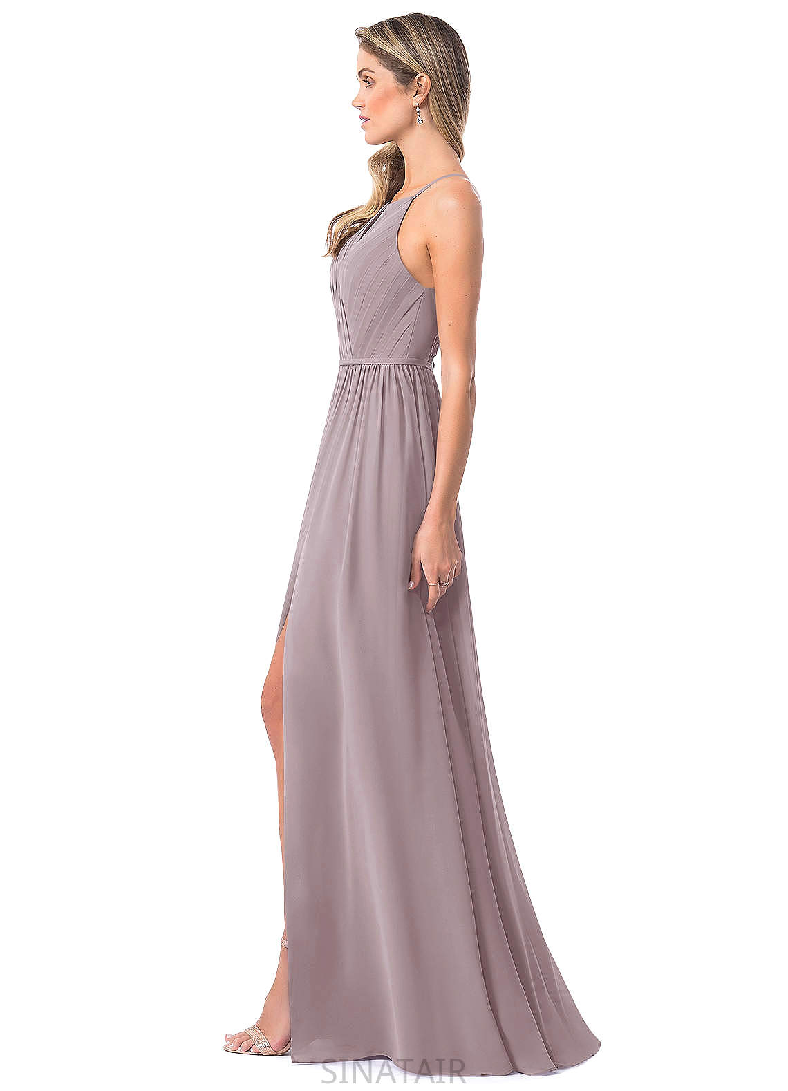 Lila Floor Length Natural Waist V-Neck Cap Sleeves Bridesmaid Dresses