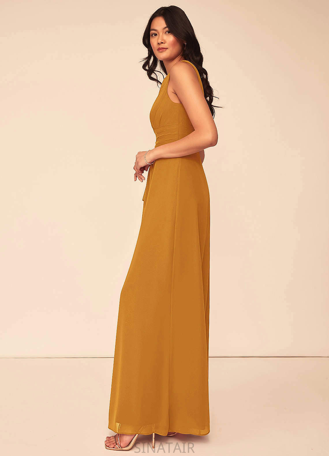 Jane Sleeveless Off The Shoulder Floor Length Natural Waist A-Line/Princess Bridesmaid Dresses