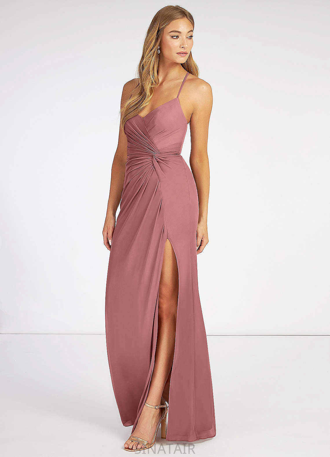 Makenna Sleeveless Sheath/Column Natural Waist Floor Length Off The Shoulder Bridesmaid Dresses