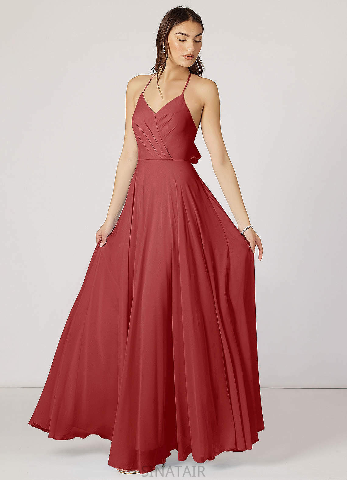 Serenity A-Line/Princess Sleeveless Floor Length V-Neck Natural Waist Bridesmaid Dresses