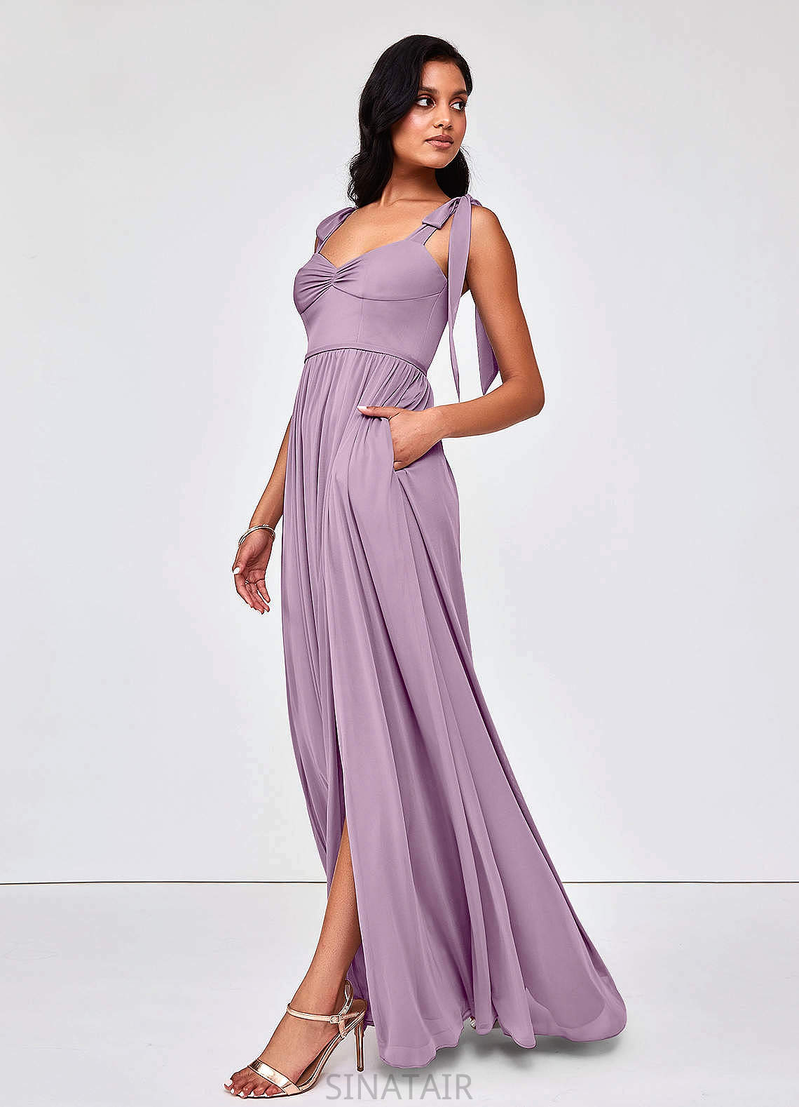 Elianna Natural Waist V-Neck Floor Length A-Line/Princess Sleeveless Bridesmaid Dresses