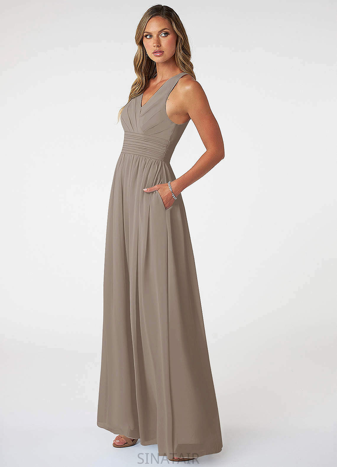 Luciana Spaghetti Staps Sleeveless Natural Waist A-Line/Princess Floor Length Bridesmaid Dresses