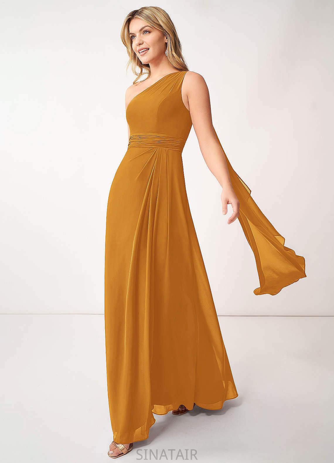 Aiyana A-Line/Princess Floor Length Natural Waist Sleeveless One Shoulder Bridesmaid Dresses