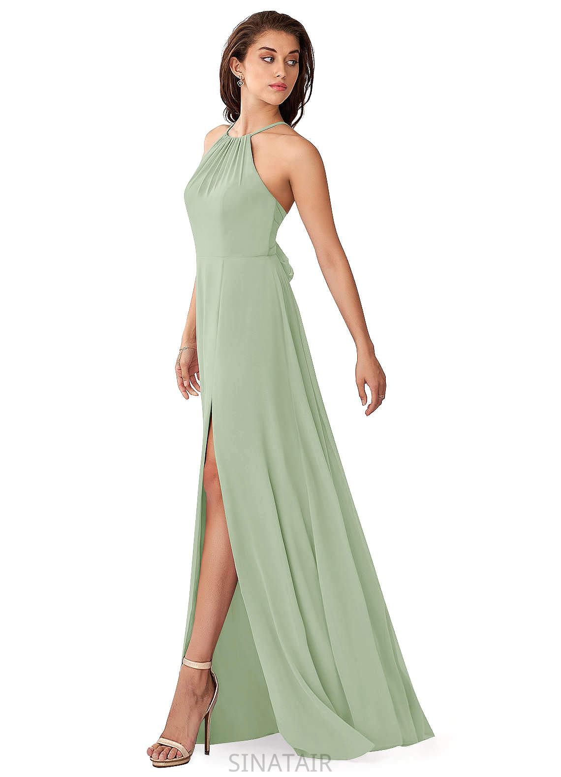 Val Spaghetti Staps Sleeveless Natural Waist A-Line/Princess Floor Length Bridesmaid Dresses