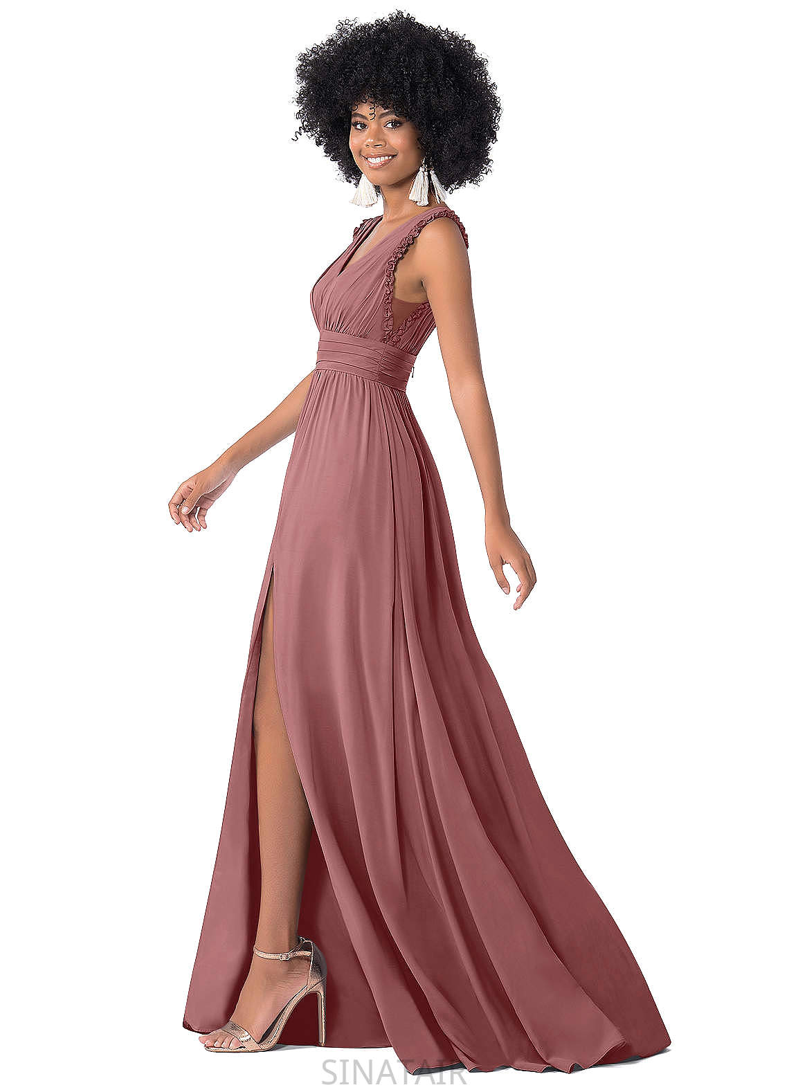 Glenda Natural Waist Floor Length Scoop A-Line/Princess Half Sleeves Tulle Bridesmaid Dresses