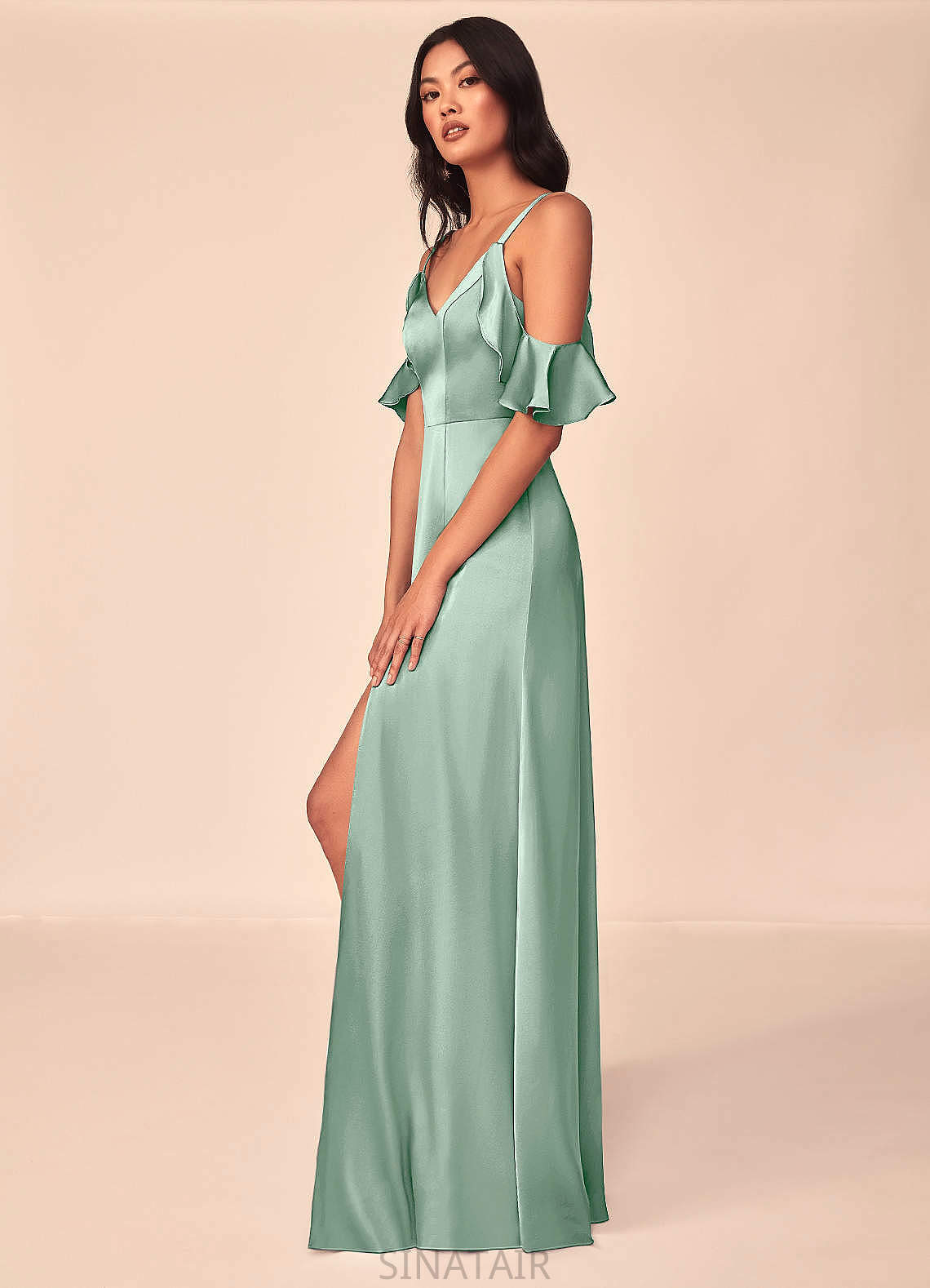 Laylah Natural Waist Straps Sleeveless Trumpet/Mermaid Floor Length Satin Bridesmaid Dresses