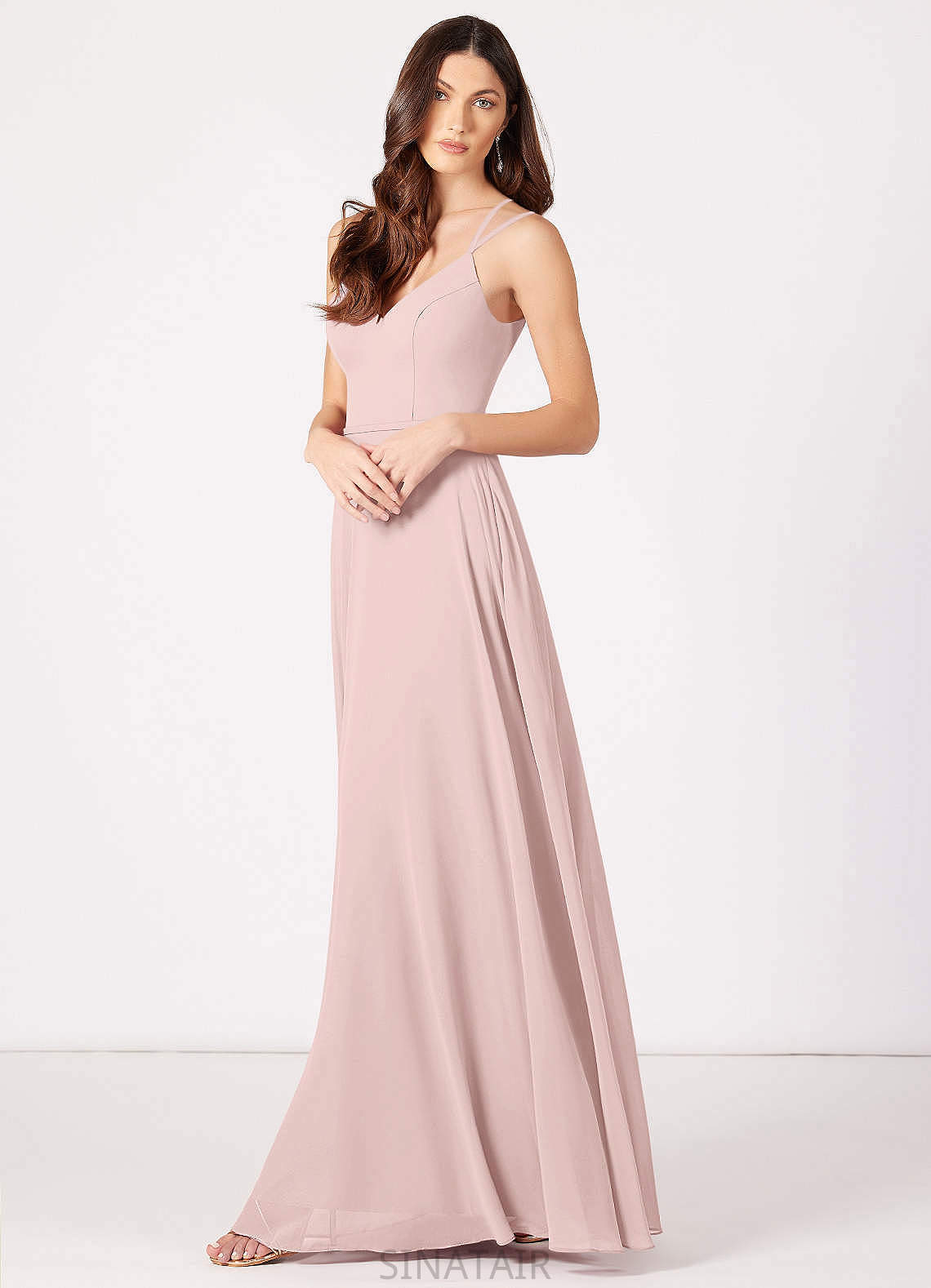 Eileen Floor Length A-Line/Princess Natural Waist Spaghetti Staps Sleeveless Bridesmaid Dresses