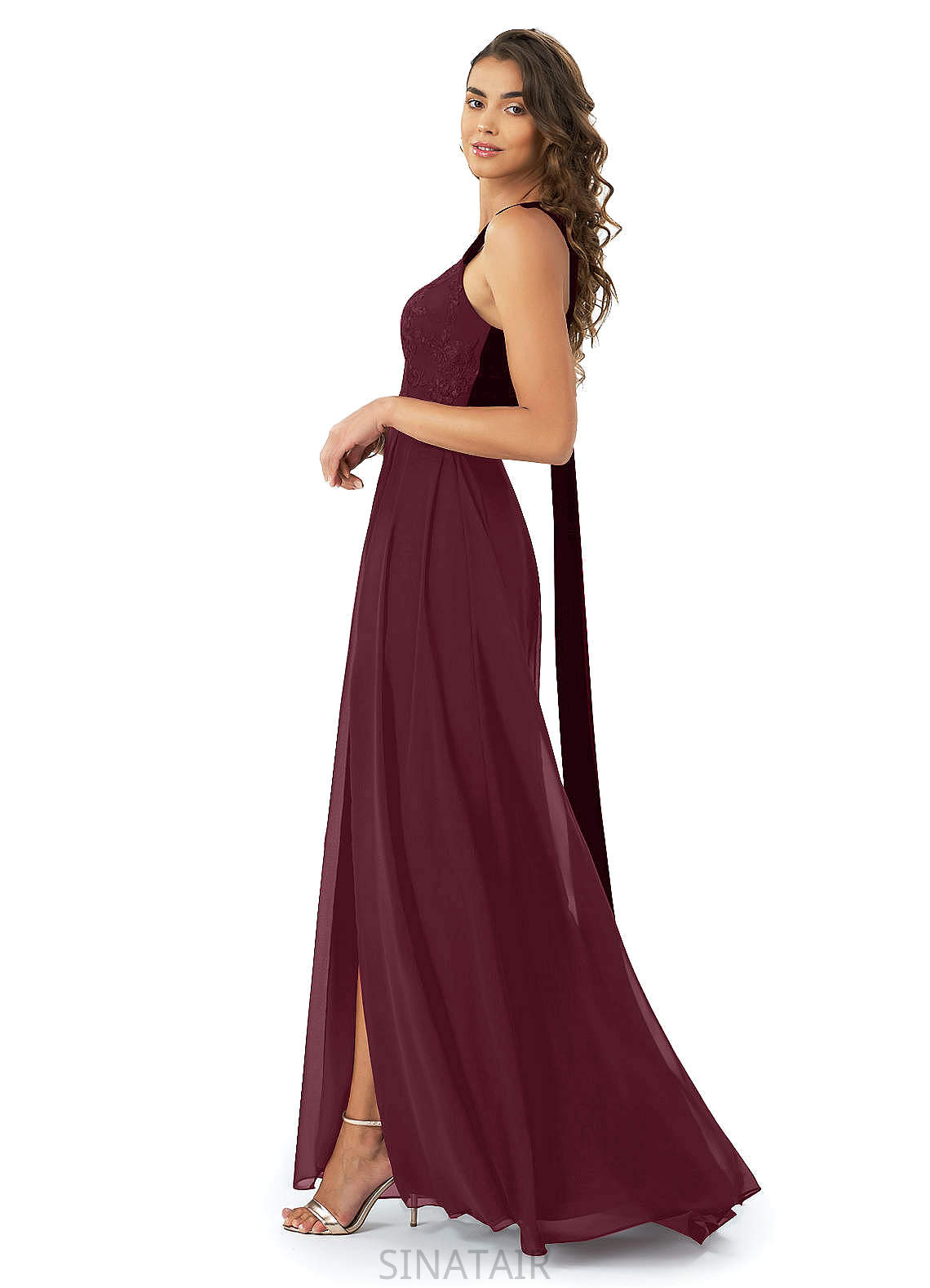 Charlotte Sleeveless V-Neck Floor Length Sheath/Column Natural Waist Bridesmaid Dresses