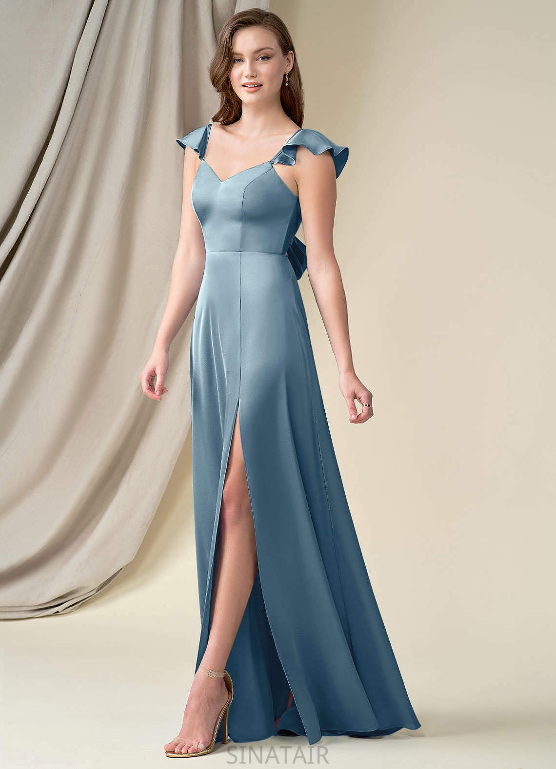 Olive Natural Waist V-Neck Sleeveless Floor Length A-Line/Princess Bridesmaid Dresses