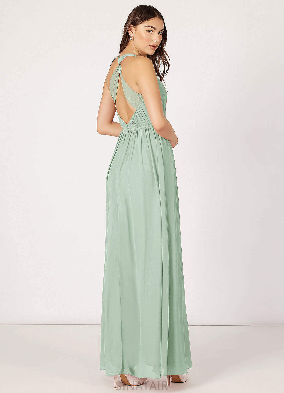 Willa Floor Length Trumpet/Mermaid Natural Waist Sleeveless Spandex Bridesmaid Dresses