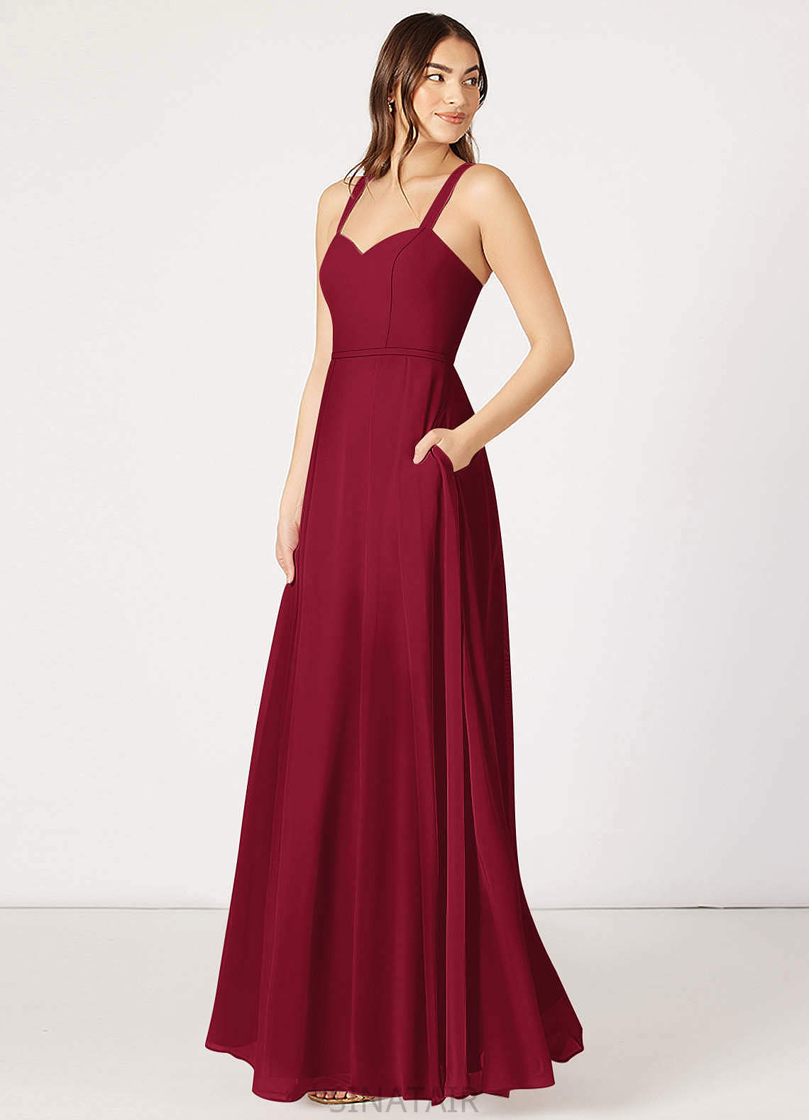 Joselyn Natural Waist A-Line/Princess Spaghetti Staps Sleeveless Floor Length Bridesmaid Dresses