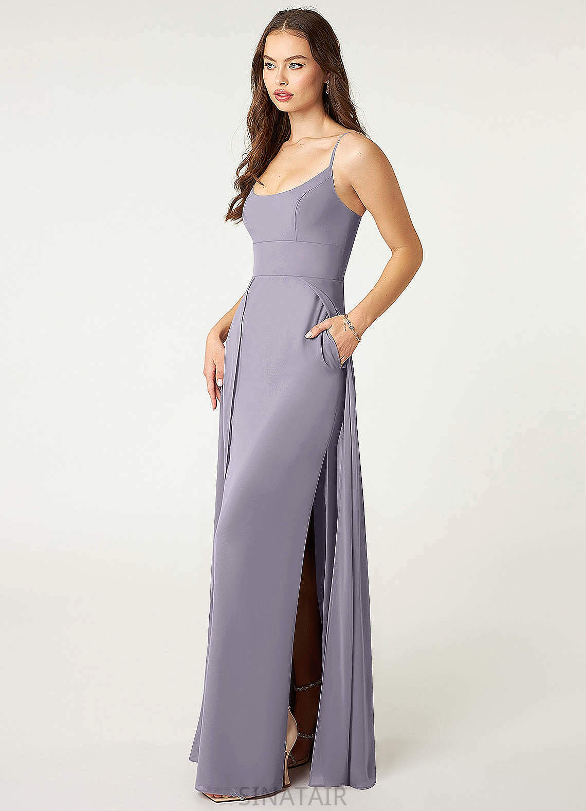 Jocelyn A-Line/Princess Natural Waist Spaghetti Staps Sleeveless Floor Length Bridesmaid Dresses