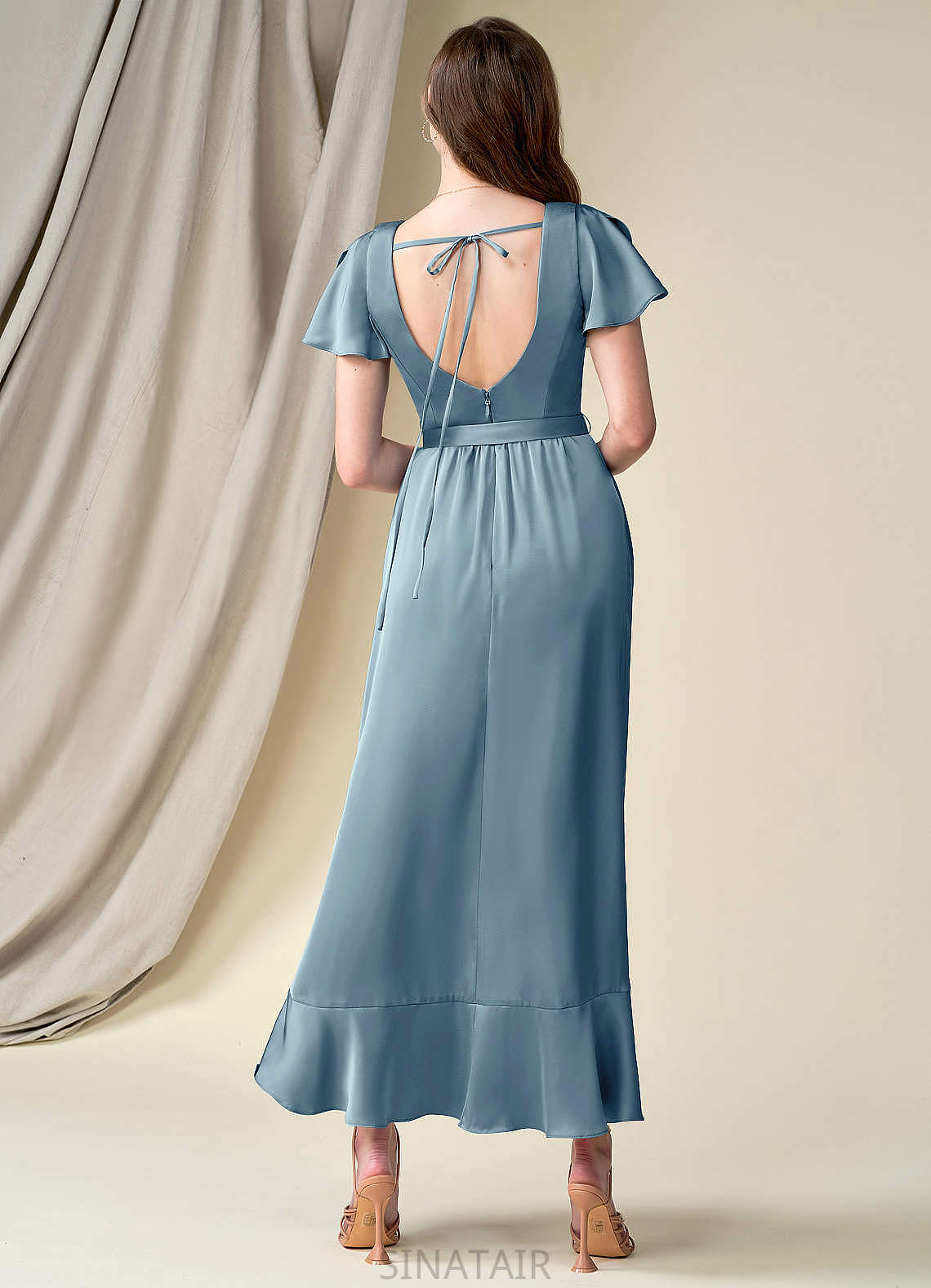 Cynthia Sleeveless Floor Length Spaghetti Staps A-Line/Princess Natural Waist Bridesmaid Dresses