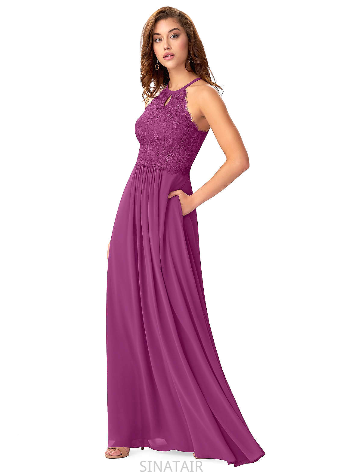 Abagail Floor Length V-Neck A-Line/Princess Natural Waist Sleeveless Spaghetti Staps Bridesmaid Dresses