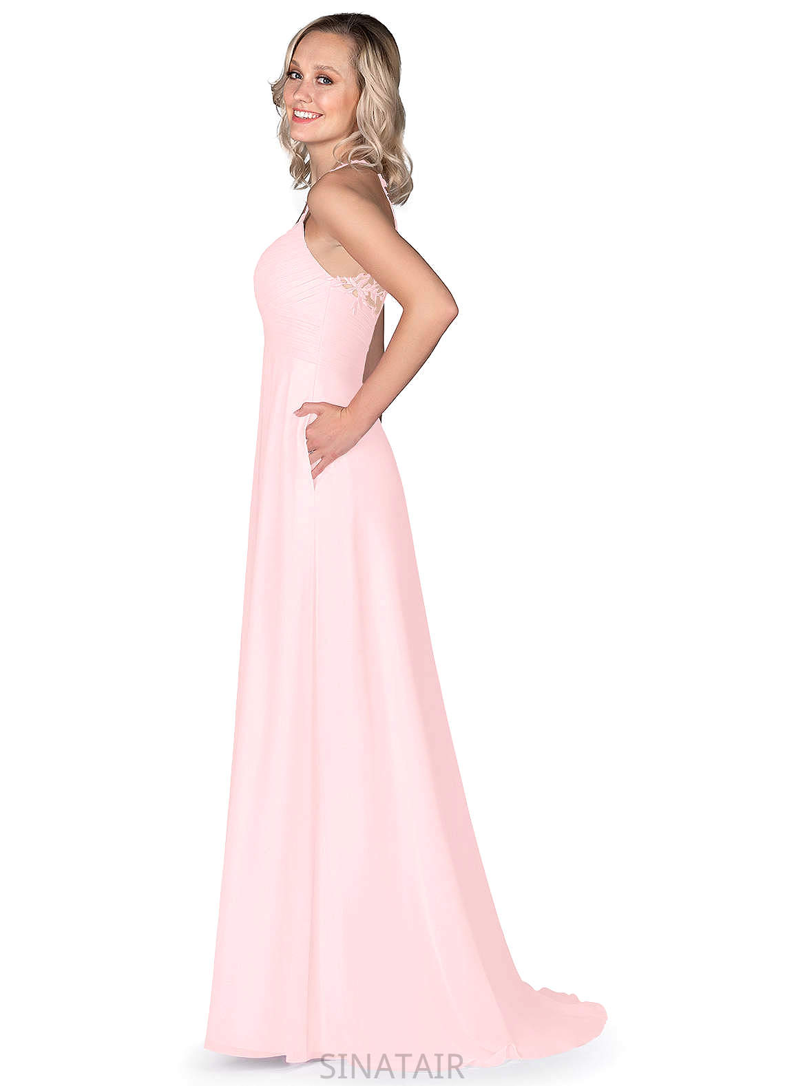 Finley V-Neck Natural Waist Tea Length Half Sleeves A-Line/Princess Bridesmaid Dresses