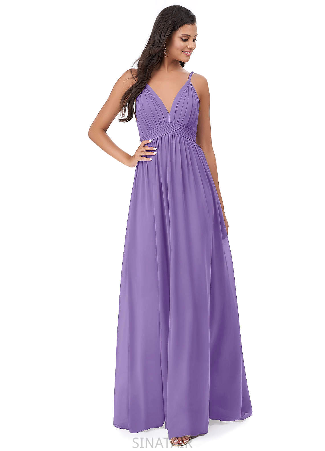 Halle A-Line/Princess Natural Waist Sleeveless Spaghetti Staps Floor Length Bridesmaid Dresses