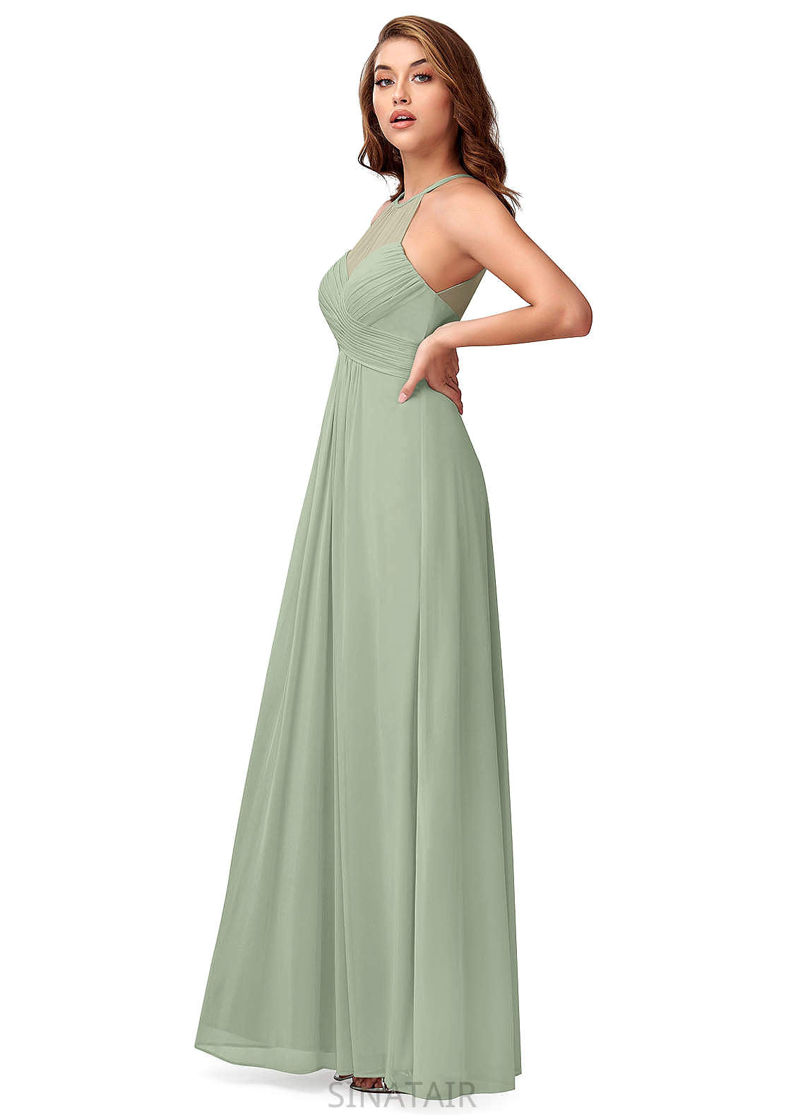 Harper Sleeveless Floor Length Stretch Satin Natural Waist Spaghetti Staps Sheath/Column Bridesmaid Dresses