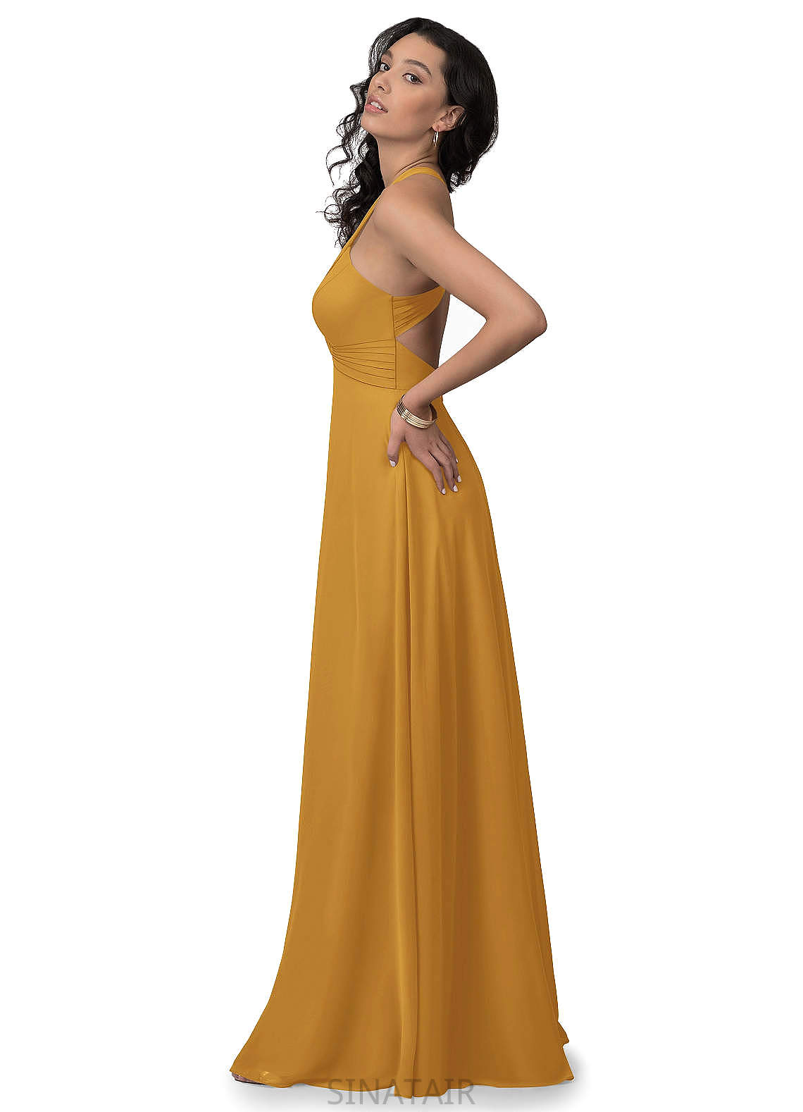 Trudie Spaghetti Staps Sleeveless A-Line/Princess Natural Waist Floor Length Bridesmaid Dresses