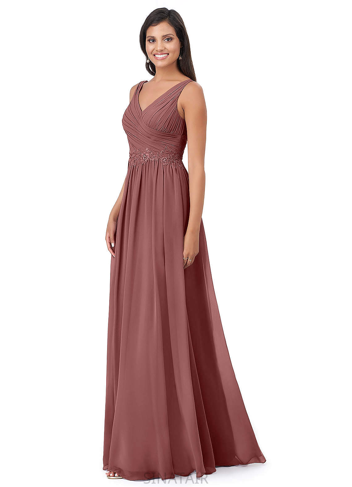 Rayna Natural Waist Sleeveless V-Neck Floor Length A-Line/Princess Bridesmaid Dresses