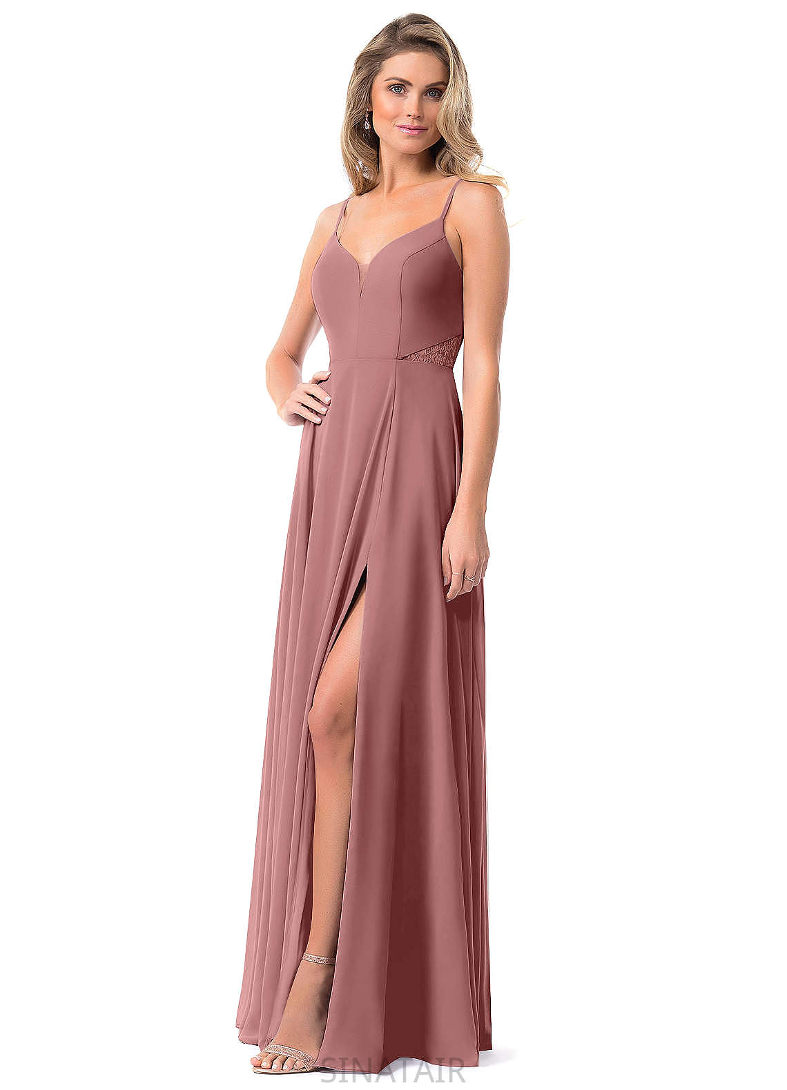 Amelie Floor Length Scoop Short Sleeves Spandex Natural Waist Sheath/Column Bridesmaid Dresses