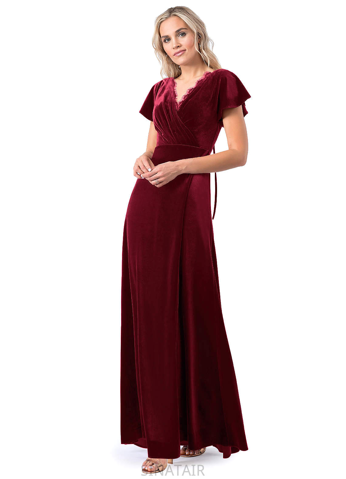 Alicia A-Line/Princess Floor Length Natural Waist V-Neck Sleeveless Bridesmaid Dresses