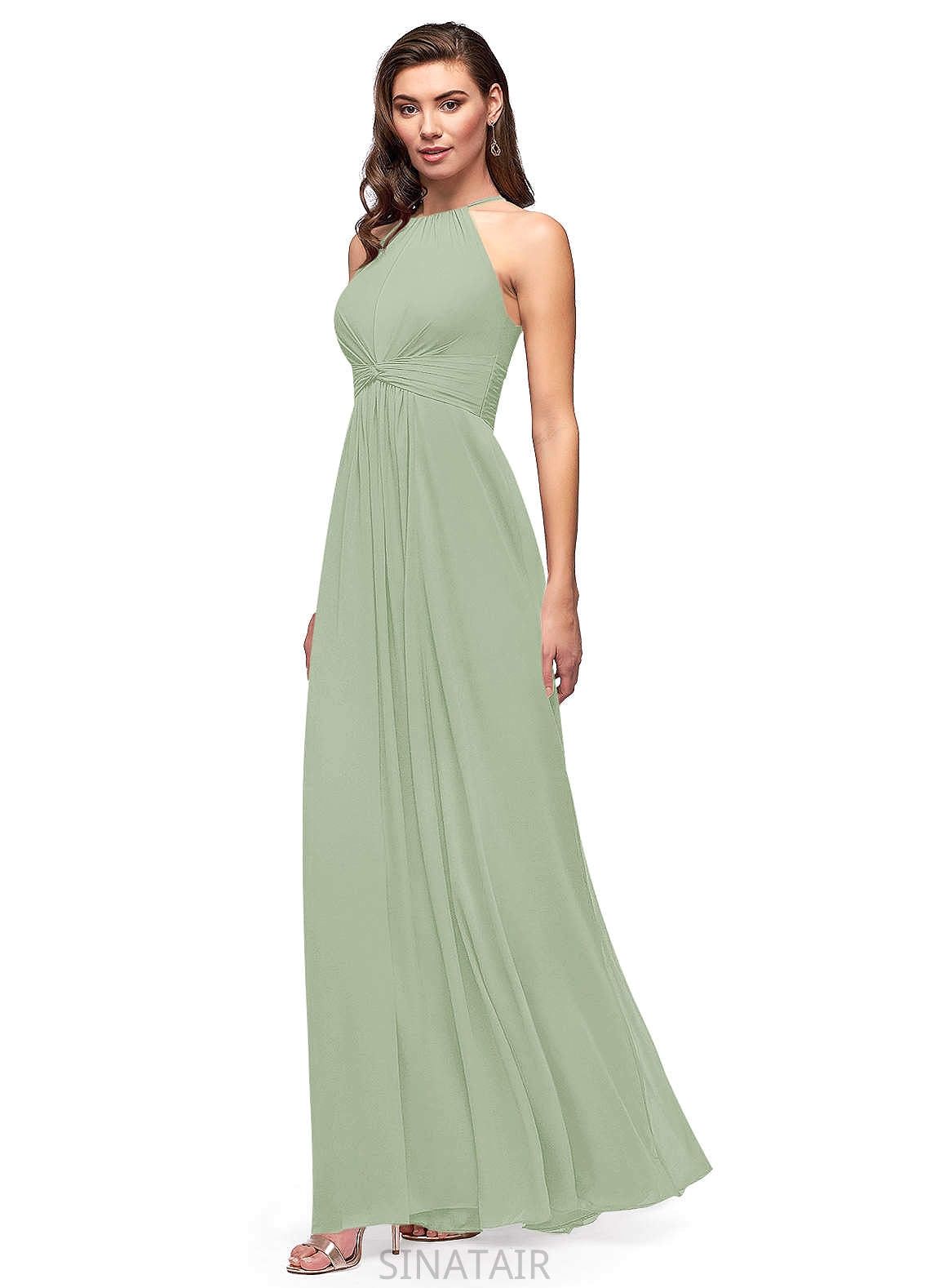 Abril A-Line/Princess Sleeveless Floor Length Scoop Empire Waist Bridesmaid Dresses