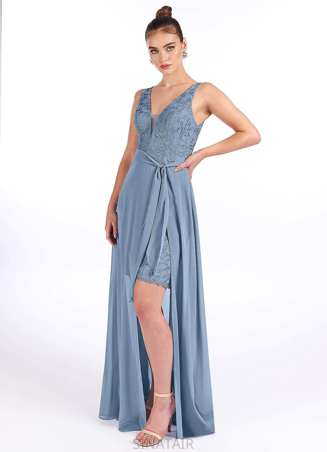 Gwen A-Line/Princess Sleeveless Natural Waist Floor Length Scoop Bridesmaid Dresses