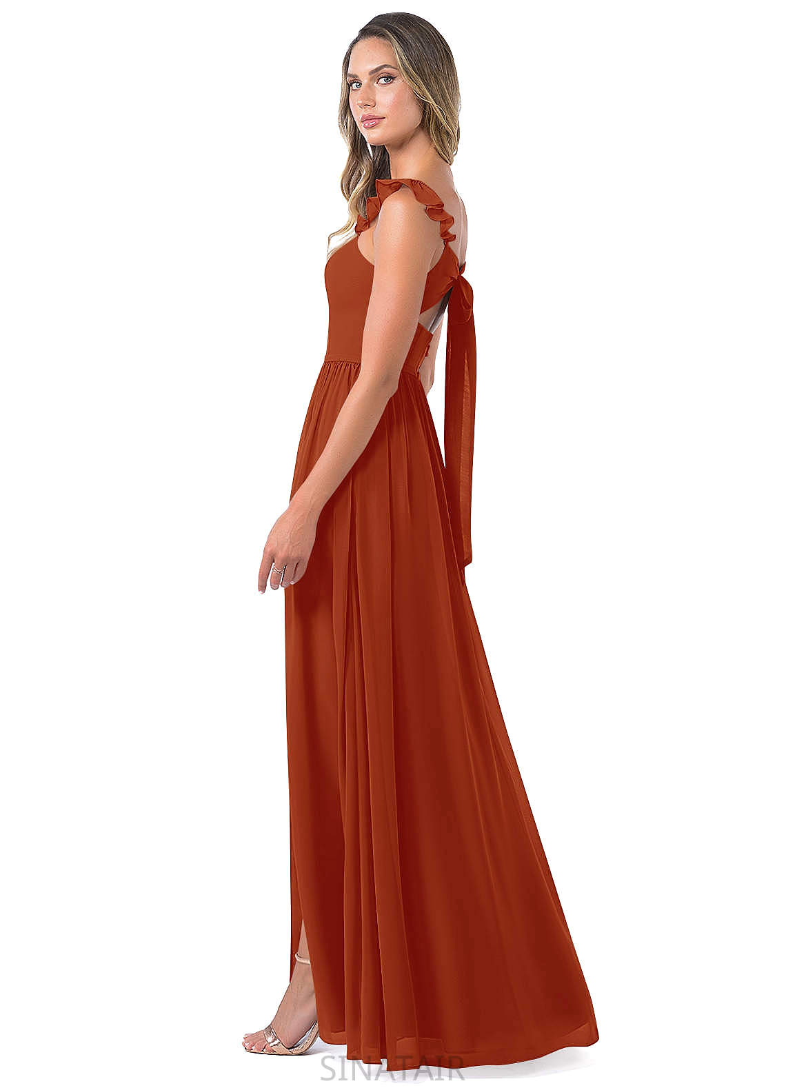 Penelope Floor Length A-Line/Princess V-Neck Natural Waist Short Sleeves Bridesmaid Dresses