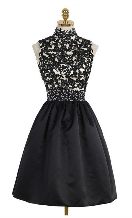 A-Line High Neck Open Back Above-Knee Nina Homecoming Dresses Lace Black 2024 With Sequins