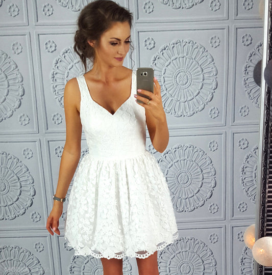 A-Line Straps Short Valentina Homecoming Dresses Lace White 2024