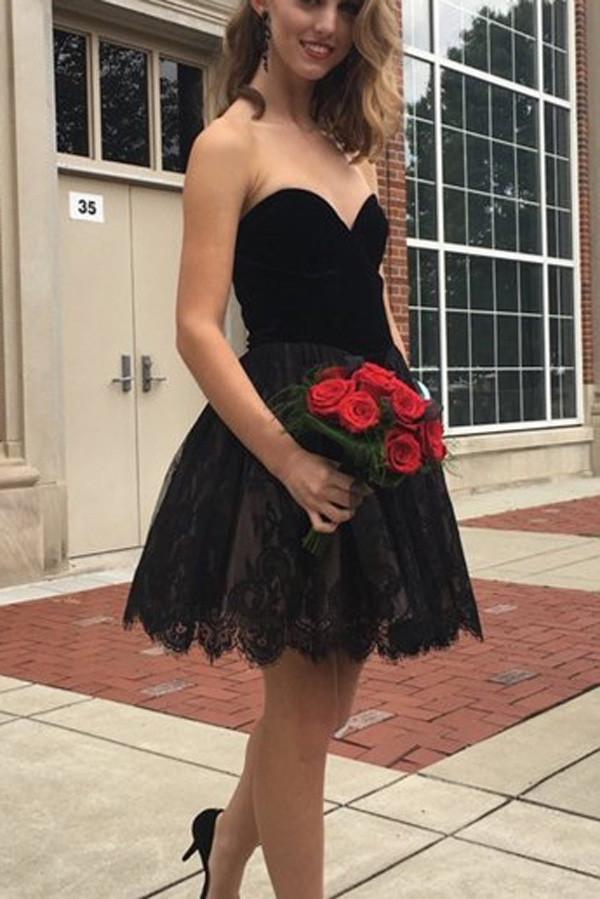 A-Line Sweetheart Kayleigh Homecoming Dresses Lace Short Black 2024