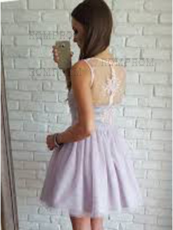 Princess/A-Line V-Neck Short Lace Meg Homecoming Dresses Lavender Tulle Dresses With Prom